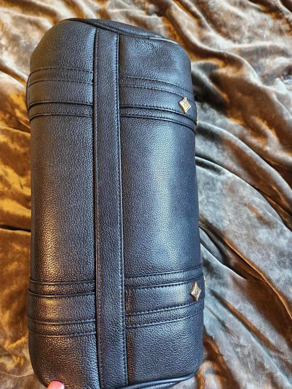 MCM Black Leather Barrel Bag with Gold Hardware